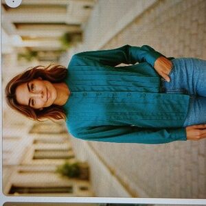 Vintage Ashley Hall  Teal long sleeve button blouse pleated EUC